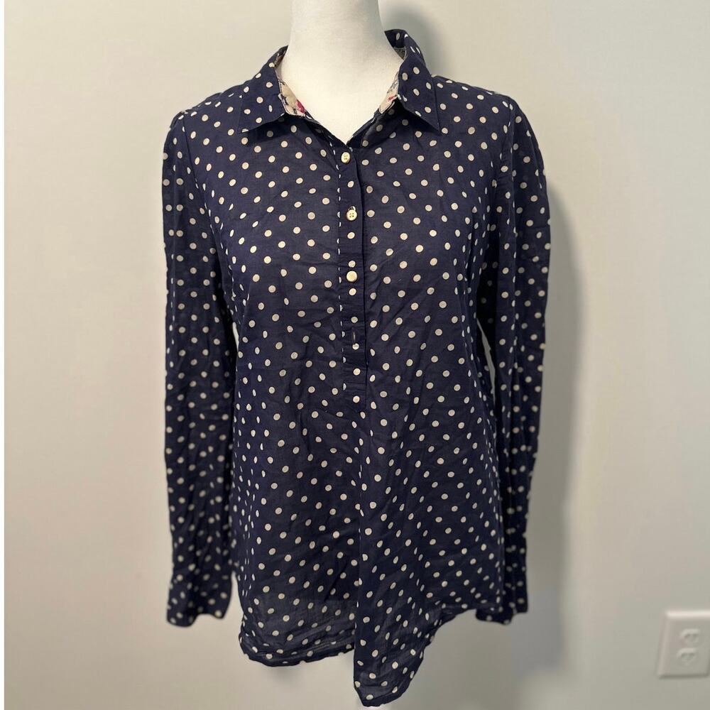 Birds of Paradis by Trovata Navy Polka Dot Button Long Sleeve Button Up Blouse